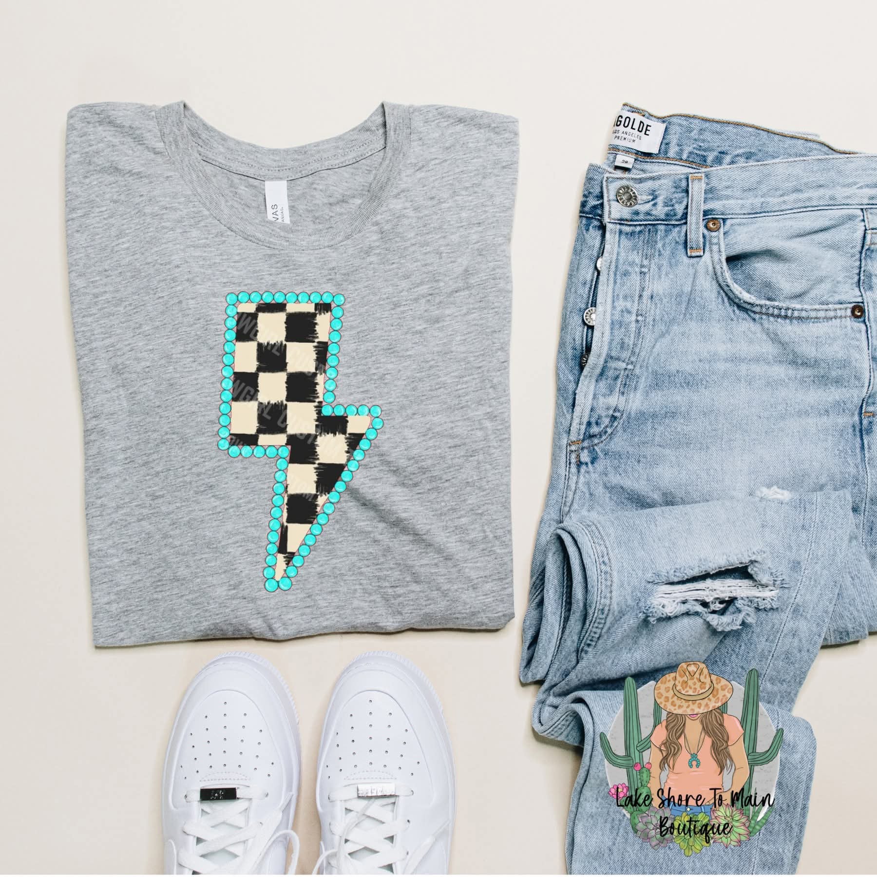 Checkered lightning bolt tee