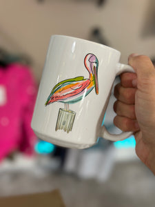 Watercolor pelican coffee mug