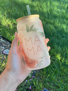 Floral mama glass can