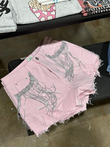 Dolly pink fringe shorts
