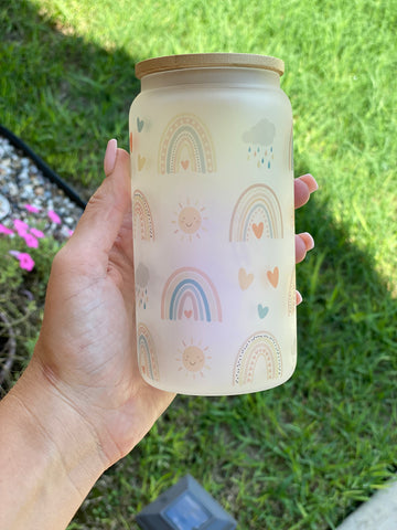 Boho rainbow glass can